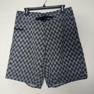 Patagonia Mens 33 Board Shorts Surf Swim Trunks Gray Black Geometric Pattern‎